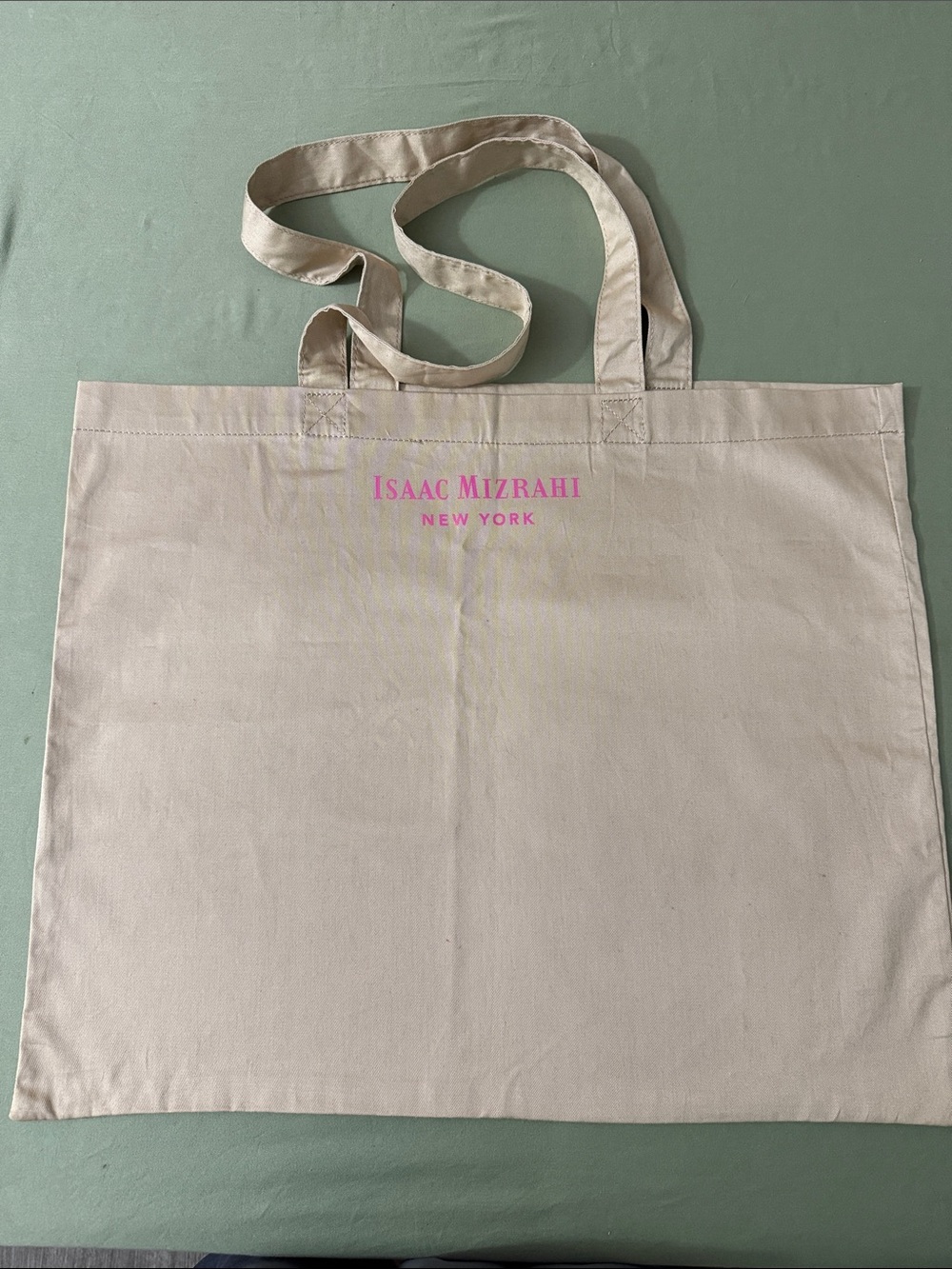 Isaac Mizrahi New York Canvas Tote Bag Cream Pink Logo  New